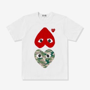 Camouflage With Upside Down Heart White T-Shirt