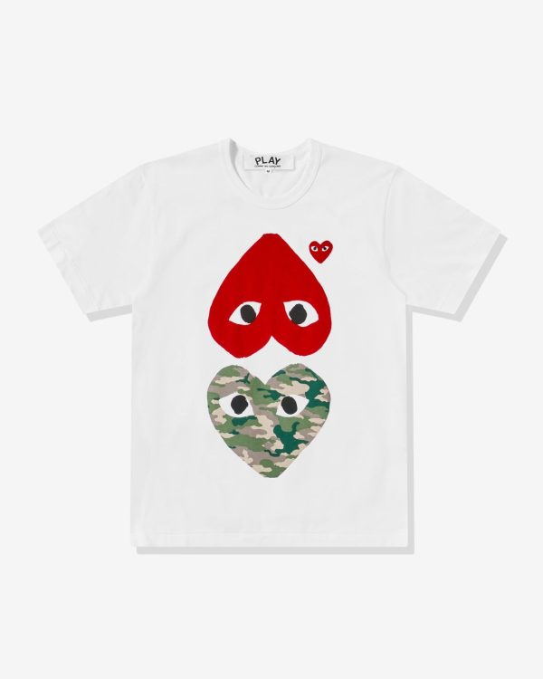 Camouflage With Upside Down Heart White T-Shirt
