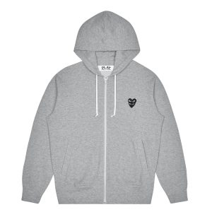 Double Eye Black Heart Hooded Grey Sweatshirt