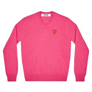 Double Eye V Neck Pink Sweater
