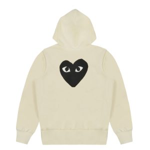 Hooded lvory Sweatshirt with Big Hearts