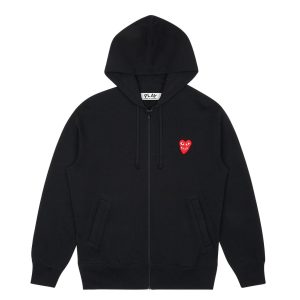 Hooded Black Sweatshirt with Double Red Heart