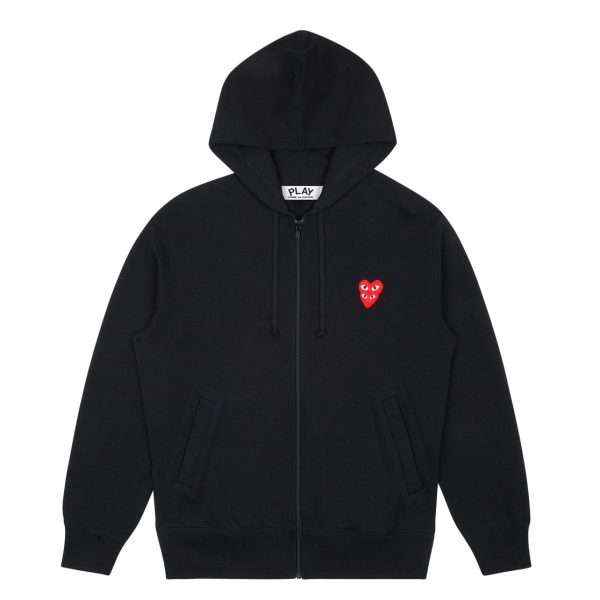 Hooded Black Sweatshirt with Double Red Heart