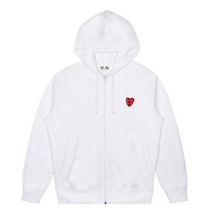 Hooded White Sweatshirt with Double Red Heart