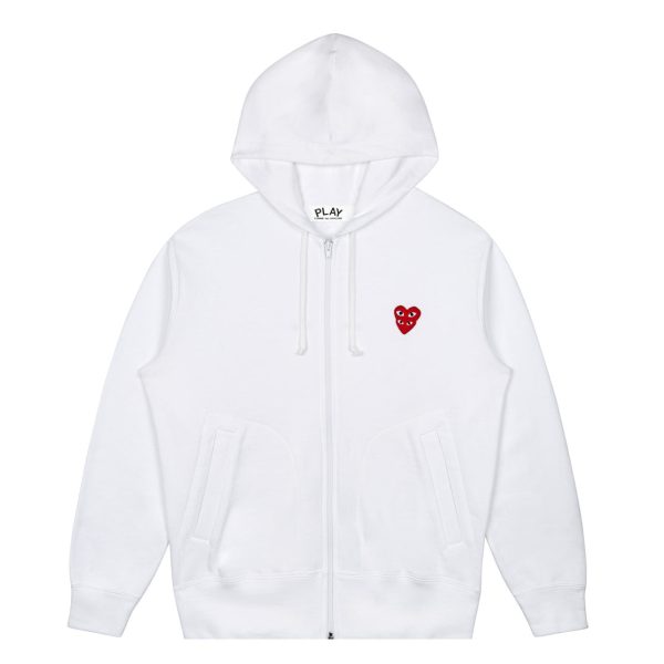 Hooded White Sweatshirt with Double Red Heart