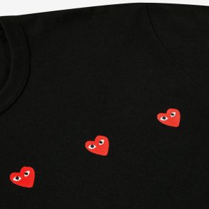 Multi Red Heart Black T-Shirt