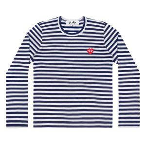 PLAY Long Sleeve Navy Striped Red Emblem