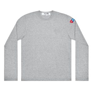 PLAY Long Sleeve Red and Blue Sleeve Emblem Grey