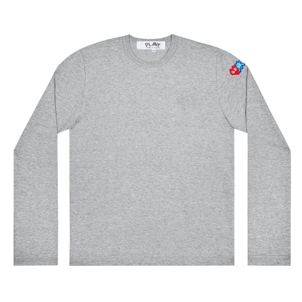 PLAY Long Sleeve Red and Blue Sleeve Emblem Grey