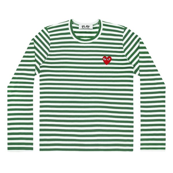 PLAY Long Sleeve Stripe Red Emblem Green