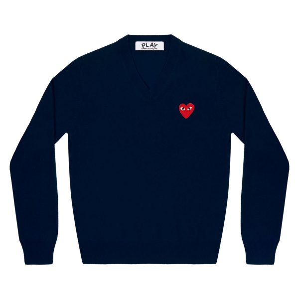 Red V Neck Navy Sweater