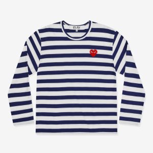 Rhinestone Striped Long Sleeve Navy White T-Shirt