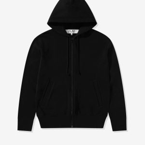 Unisex Reverse Red Heart Zip Hooded Black Sweatshirt