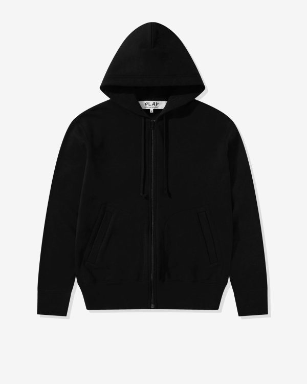 Unisex Reverse Red Heart Zip Hooded Black Sweatshirt