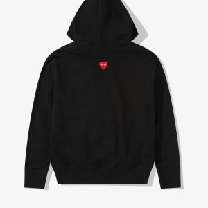 Unisex Reverse Red Heart Zip Hooded Black Sweatshirt