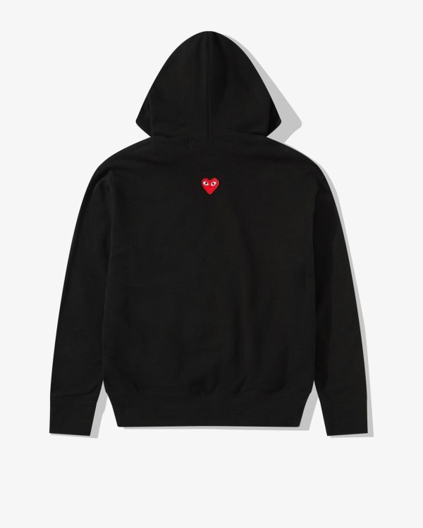 Unisex Reverse Red Heart Zip Hooded Black Sweatshirt
