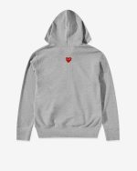 Unisex Reverse Red Heart Zip Hooded Grey Sweatshirt
