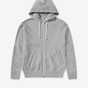 Unisex Reverse Red Heart Zip Hooded Grey Sweatshirt