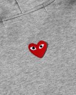 Unisex Reverse Red Heart Zip Hooded Grey Sweatshirt