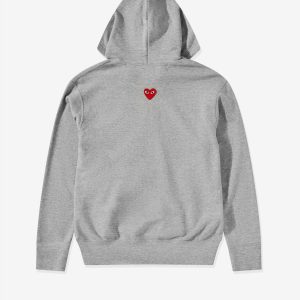 Unisex Reverse Red Heart Zip Hooded Grey Sweatshirt