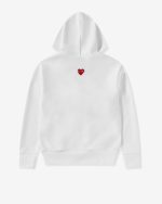 Unisex Reverse Red Heart Zip Hooded White Sweatshirt