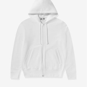 Unisex Reverse Red Heart Zip Hooded White Sweatshirt
