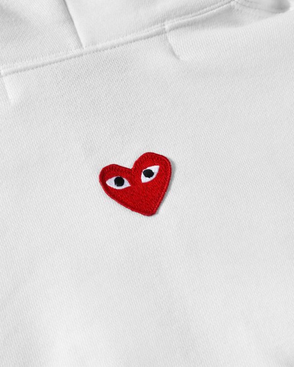Unisex Reverse Red Heart Zip Hooded White Sweatshirt