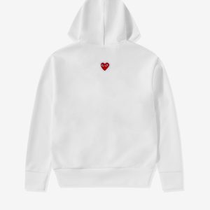 Unisex Reverse Red Heart Zip Hooded White Sweatshirt